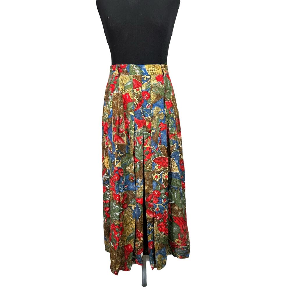 VTG 80s 90s Geisswein Austria Women Garden Floral Pleated Midi Skirt size 38